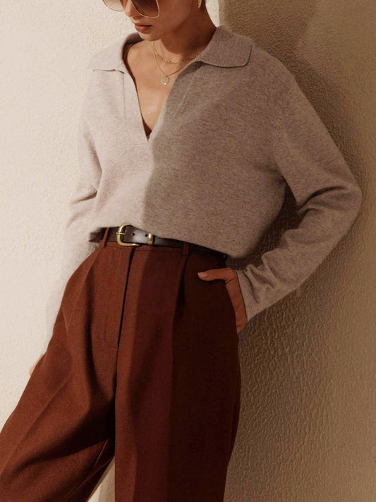 Rosélyne - Business Casual Pullover für Damen mit Hemdkragen und V-Ausschnitt