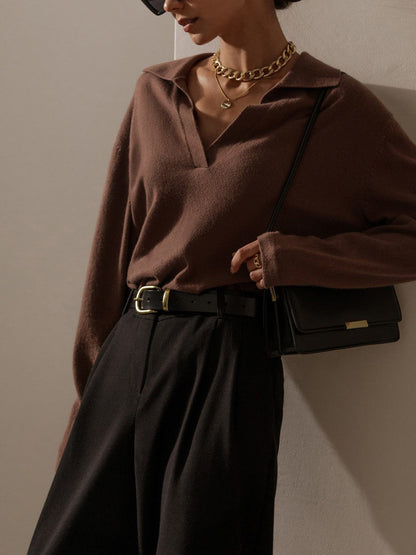 Rosélyne - Business Casual Pullover für Damen mit Hemdkragen und V-Ausschnitt