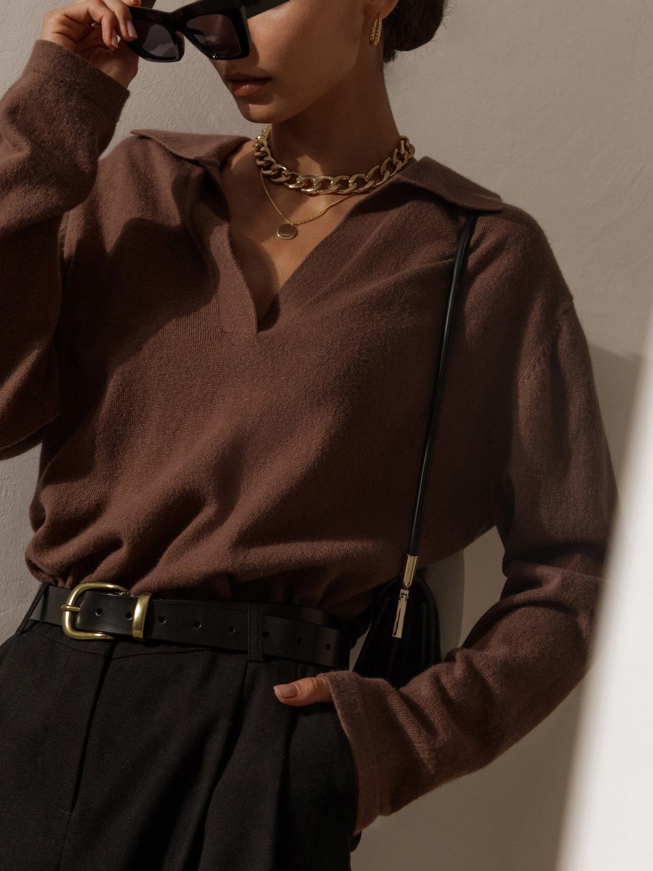 Rosélyne - Business Casual Pullover für Damen mit Hemdkragen und V-Ausschnitt