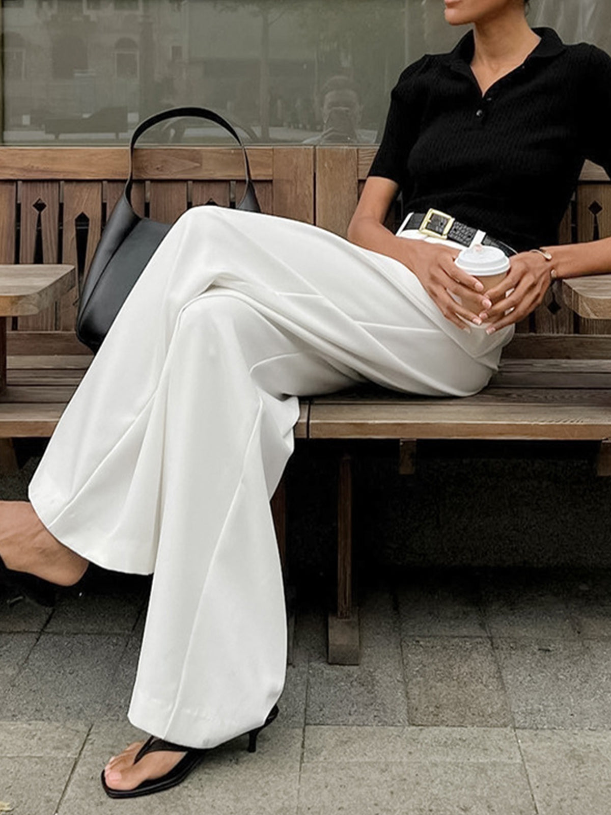 Elegante High-Waist Stoffhose für Damen – Weite Anzughose mit geradem Bein