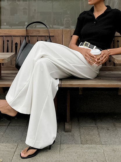 Elegante High-Waist Stoffhose für Damen – Weite Anzughose mit geradem Bein