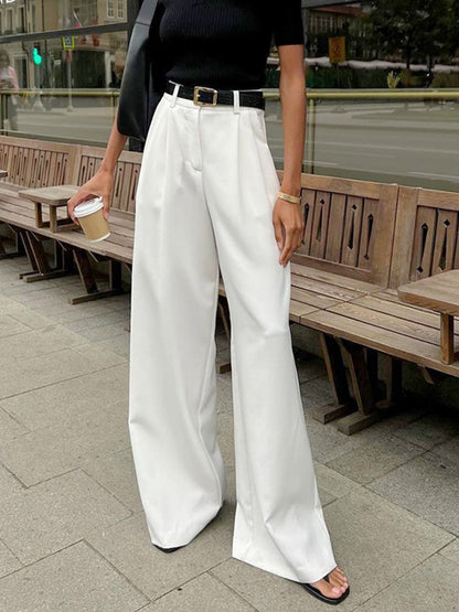Elegante High-Waist Stoffhose für Damen – Weite Anzughose mit geradem Bein