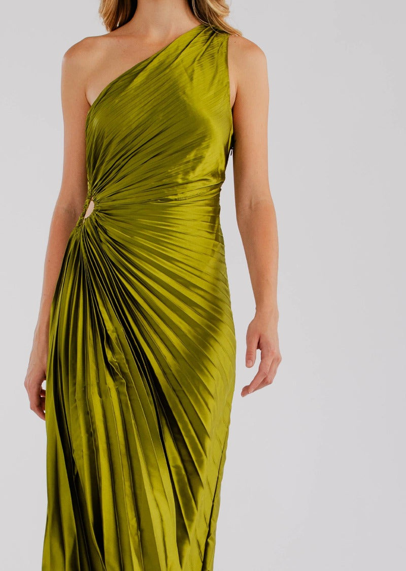 Féline - Plissiertes Sommerkleid mit einem Schulterdesign im Göttinnenstil und seitlichem Schlitz