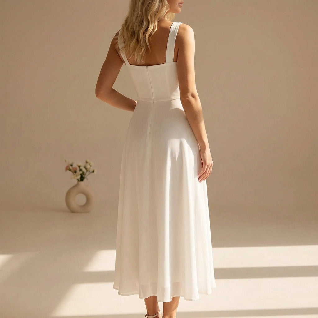 Elegantes Damen Midikleid mit A-Linie – Figurbetontes Sommerkleid mit schwingendem Rock