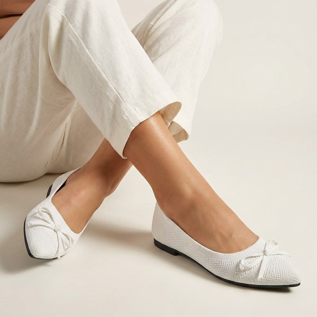 Bequeme Ballerinas mit Schleifendetail für Damen – Leichte Strickschuhe für Alltag, Büro & Freizeit