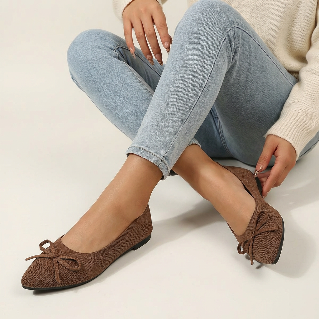 Bequeme Ballerinas mit Schleifendetail für Damen – Leichte Strickschuhe für Alltag, Büro & Freizeit