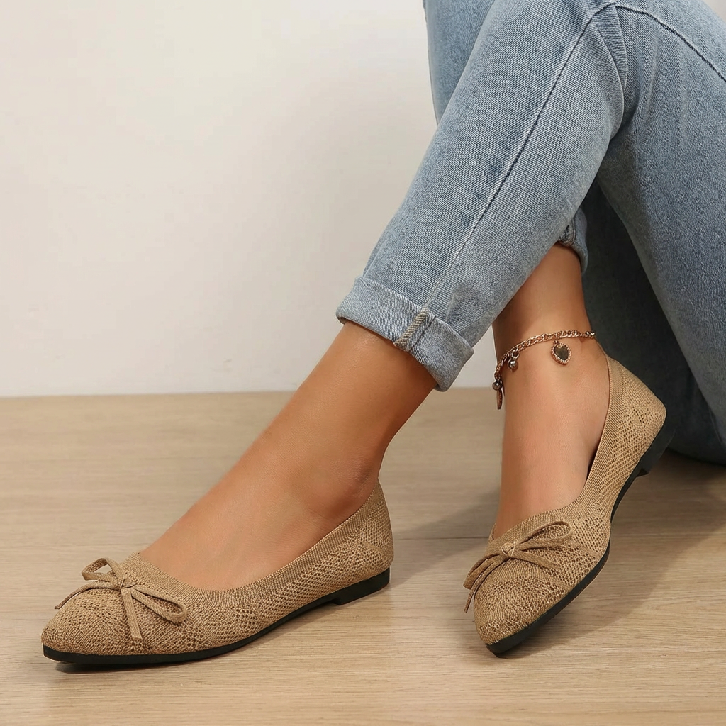 Bequeme Ballerinas mit Schleifendetail für Damen – Leichte Strickschuhe für Alltag, Büro & Freizeit