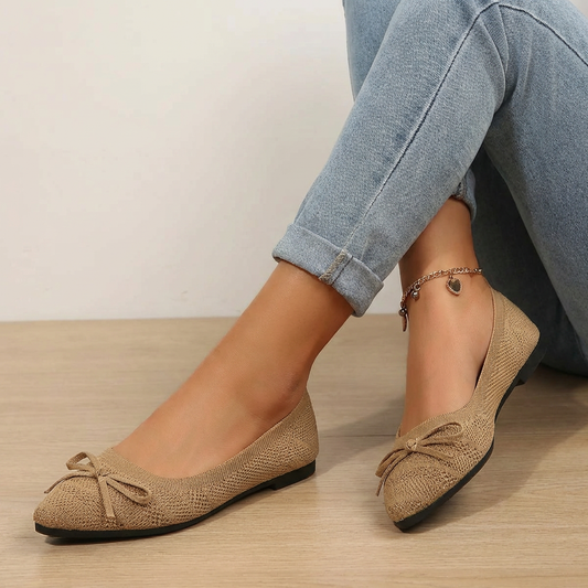 Bequeme Ballerinas mit Schleifendetail für Damen – Leichte Strickschuhe für Alltag, Büro & Freizeit