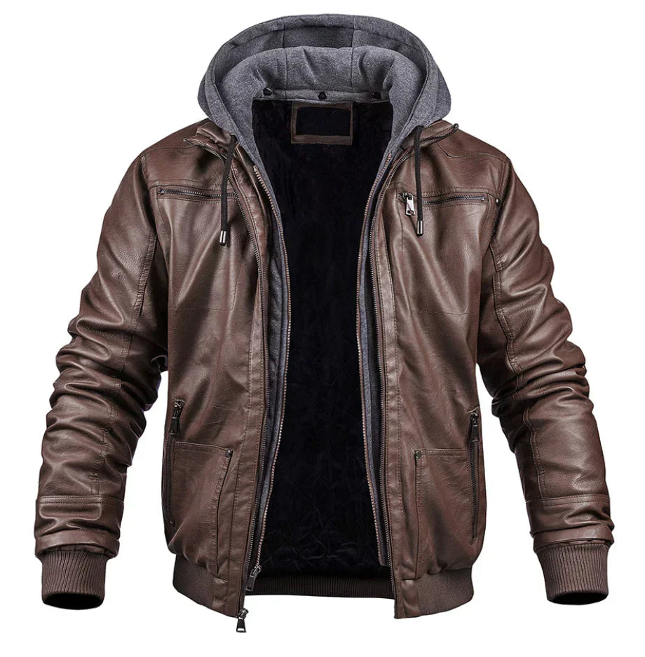 Geremy - Elegante Winterjacke aus hochwertigem Leder mit Kapuze