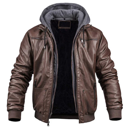 Geremy - Elegante Winterjacke aus hochwertigem Leder mit Kapuze