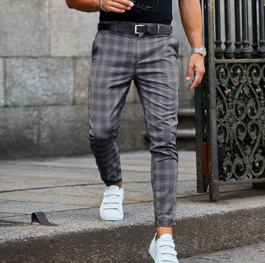 Karierte Slim Fit Stoffhose – Elegante Business Freizeithose für Herren