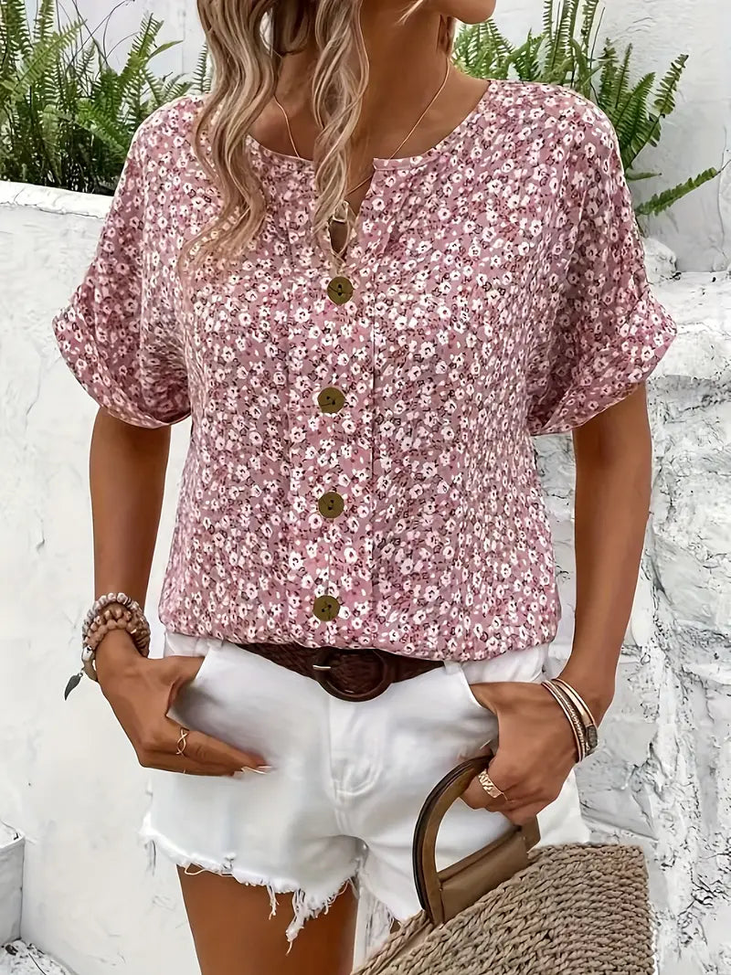 Sommerliche Damen Bluse mit floralem Print – Locker & Luftig für Alltag & Urlaub