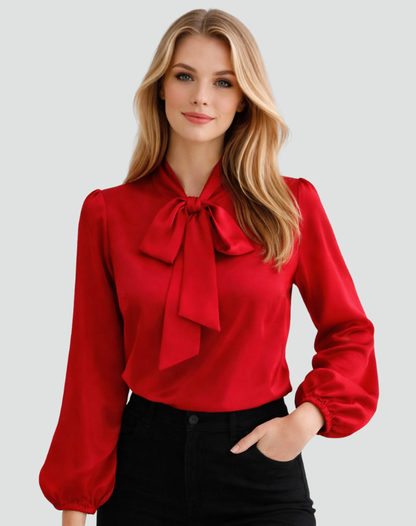 Elegante Damen Bluse mit Schleife – Satin Look & Femininer Schnitt