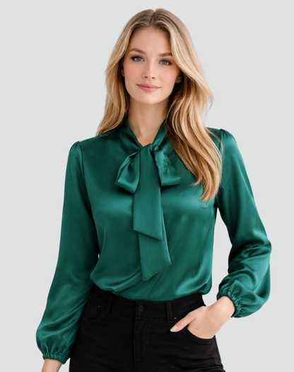 Elegante Damen Bluse mit Schleife – Satin Look & Femininer Schnitt