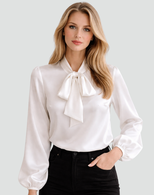 Elegante Damen Bluse mit Schleife – Satin Look & Femininer Schnitt