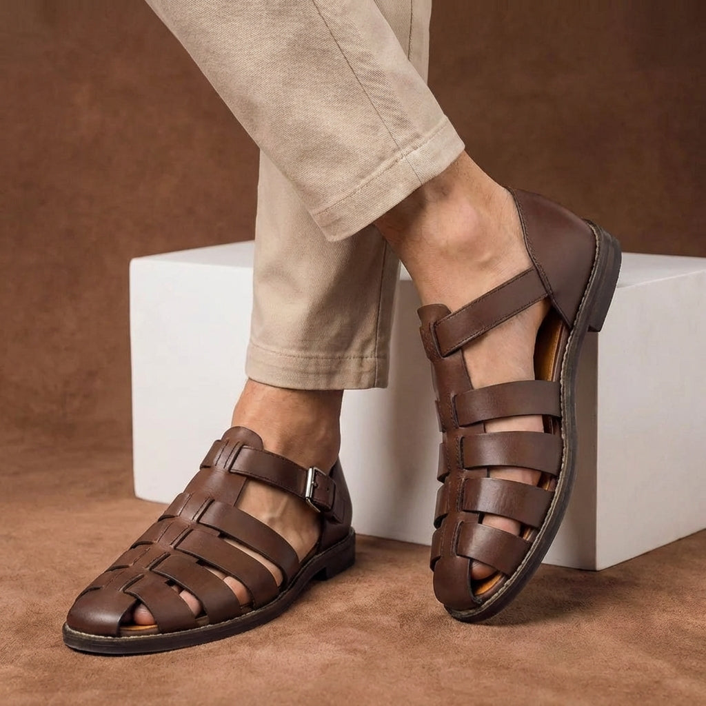 Bequeme Leder Sandalen für Herren – Atmungsaktive Sommer Schuhe mit Riemen & Schnalle