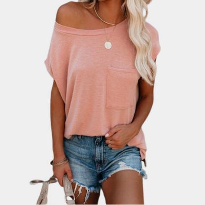 Lässiges Sommer T-Shirt für Frauen mit lockerer Passform und Brusttasche