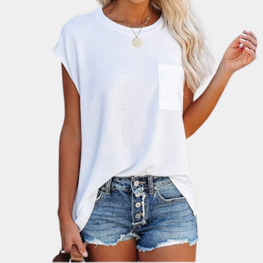 Lässiges Sommer T-Shirt für Frauen mit lockerer Passform und Brusttasche