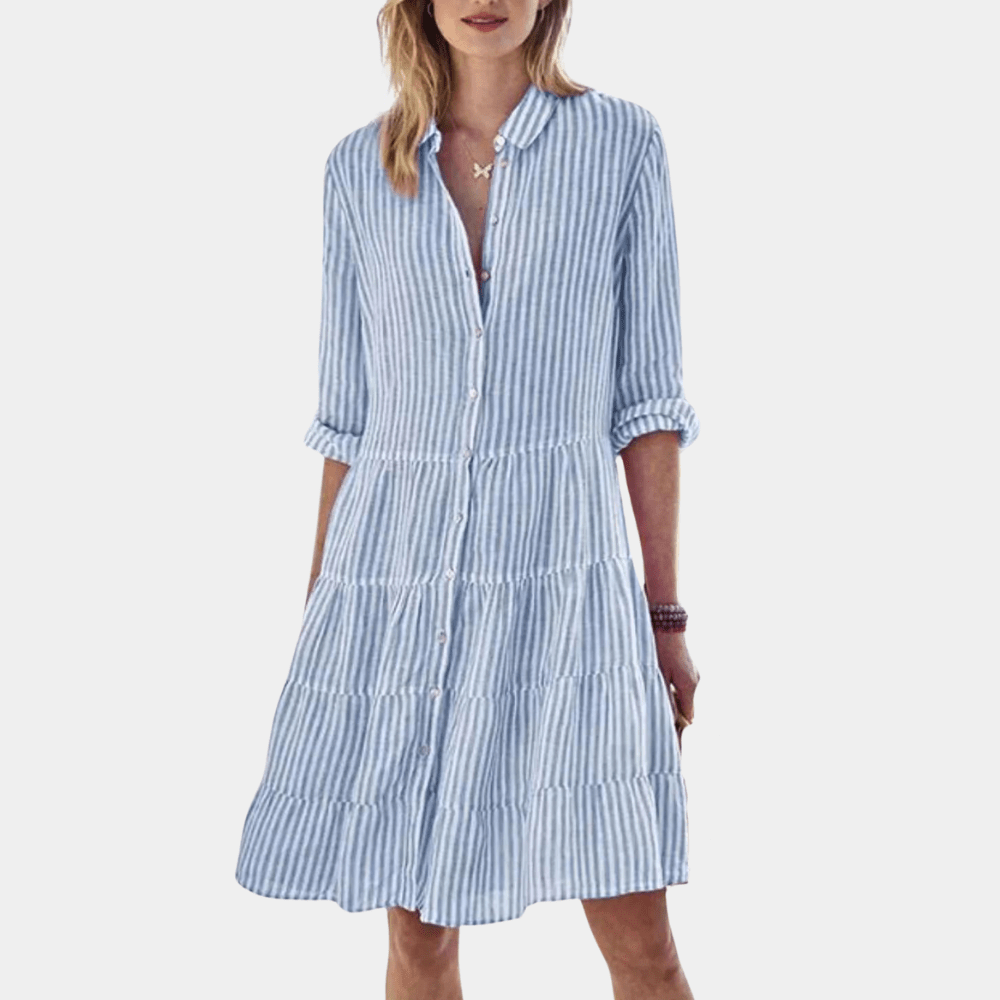 Océane - Gestreiftes Hemdblusenkleid mit Rüschen | Leicht und Atmungsaktiv | Baumwollmischung | Lässiges Sommerkleid