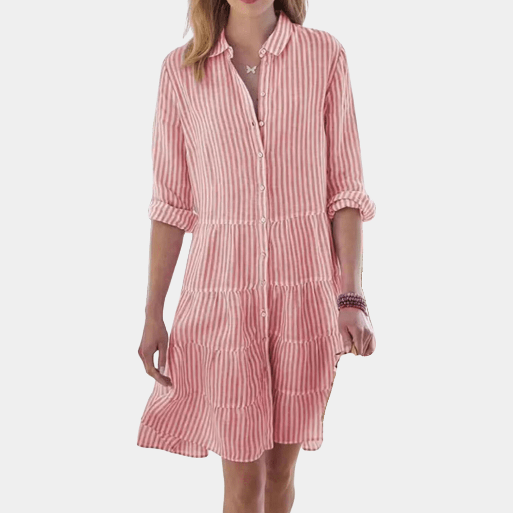 Océane - Gestreiftes Hemdblusenkleid mit Rüschen | Leicht und Atmungsaktiv | Baumwollmischung | Lässiges Sommerkleid