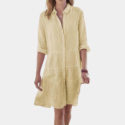 Océane - Gestreiftes Hemdblusenkleid mit Rüschen | Leicht und Atmungsaktiv | Baumwollmischung | Lässiges Sommerkleid