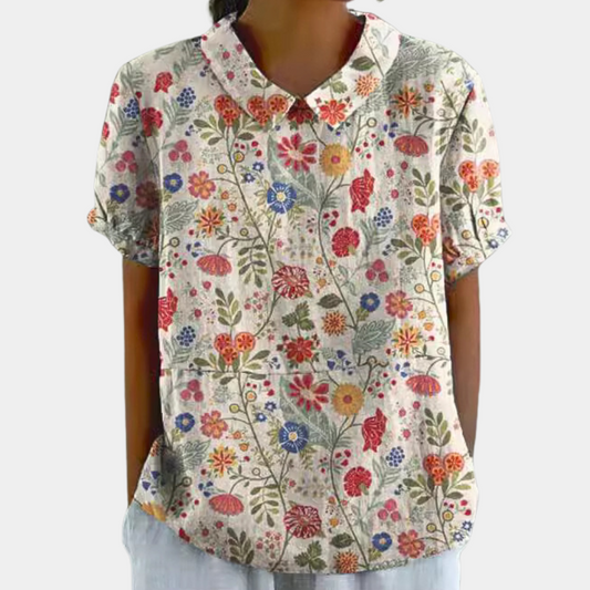 Luftige Damen Bluse mit Blumenprint & Kragen – Leichtes Sommer Shirt im Vintage Stil