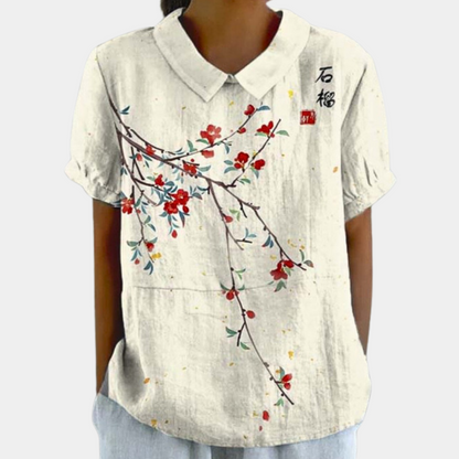 Luftige Damen Bluse mit Blumenprint & Kragen – Leichtes Sommer Shirt im Vintage Stil