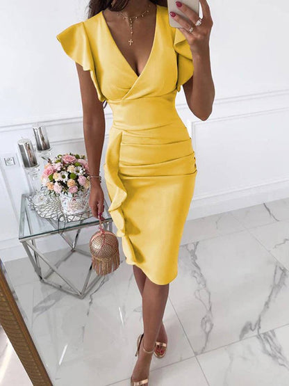 Rosalinde - Cocktailkleid für Frauen – Elegantes und Figurbetontes Midikleid mit Dekolleté und Rüschendetails