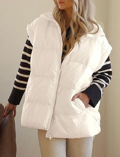 Oversized Steppweste mit Reißverschluss & Taschen – Warme, lässige Winterweste für Damen