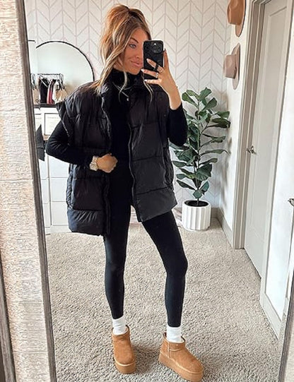 Oversized Steppweste mit Reißverschluss & Taschen – Warme, lässige Winterweste für Damen