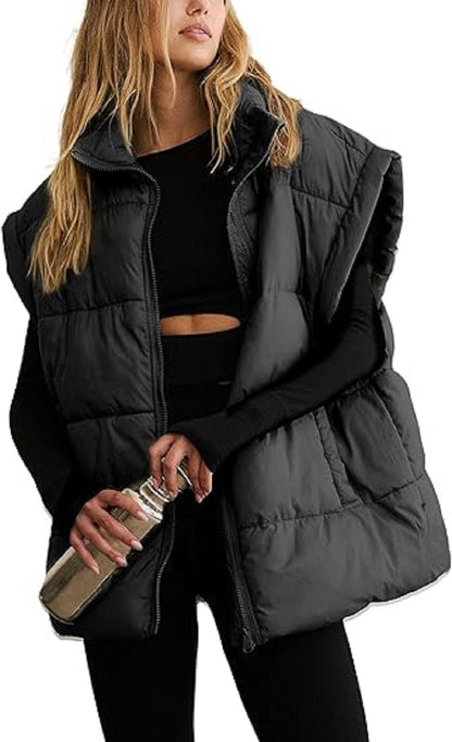 Oversized Steppweste mit Reißverschluss & Taschen – Warme, lässige Winterweste für Damen