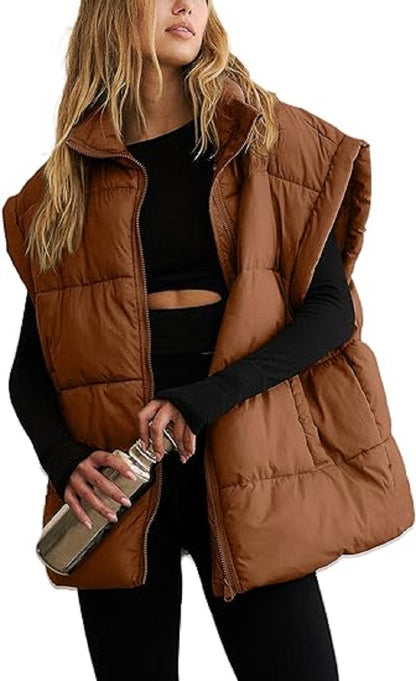 Oversized Steppweste mit Reißverschluss & Taschen – Warme, lässige Winterweste für Damen