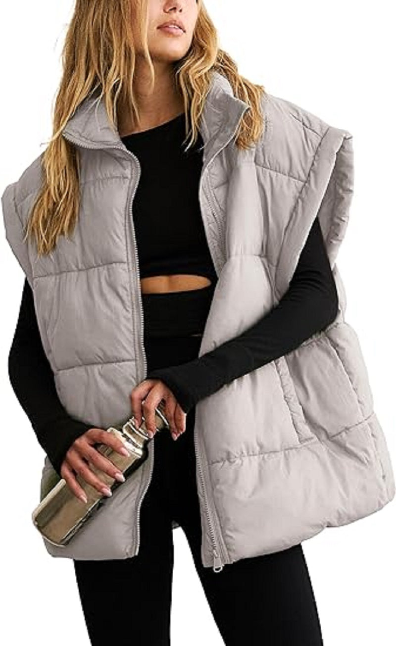 Oversized Steppweste mit Reißverschluss & Taschen – Warme, lässige Winterweste für Damen