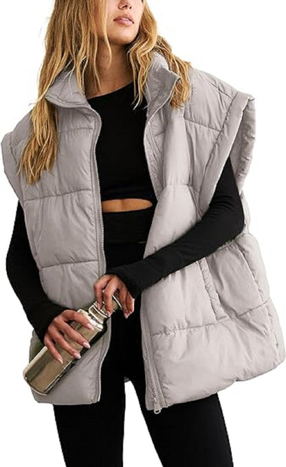 Oversized Steppweste mit Reißverschluss & Taschen – Warme, lässige Winterweste für Damen