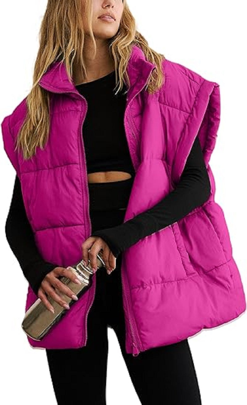 Oversized Steppweste mit Reißverschluss & Taschen – Warme, lässige Winterweste für Damen