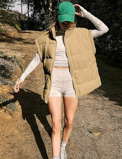 Oversized Steppweste mit Reißverschluss & Taschen – Warme, lässige Winterweste für Damen
