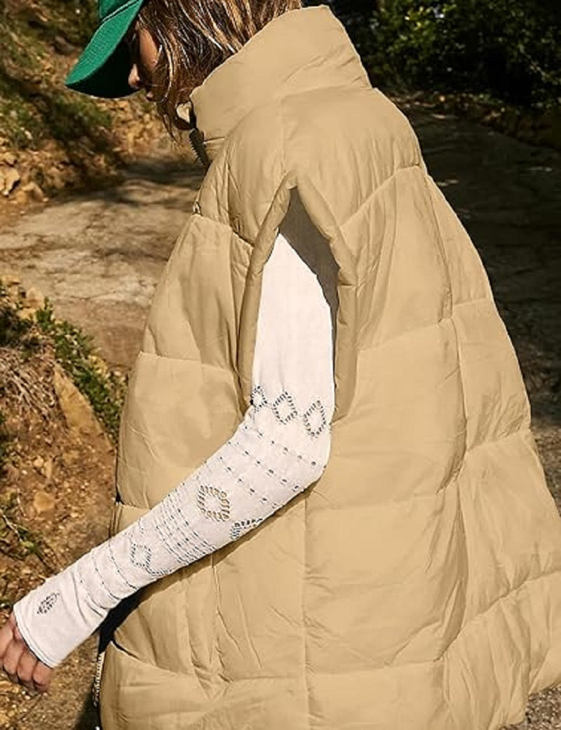 Oversized Steppweste mit Reißverschluss & Taschen – Warme, lässige Winterweste für Damen