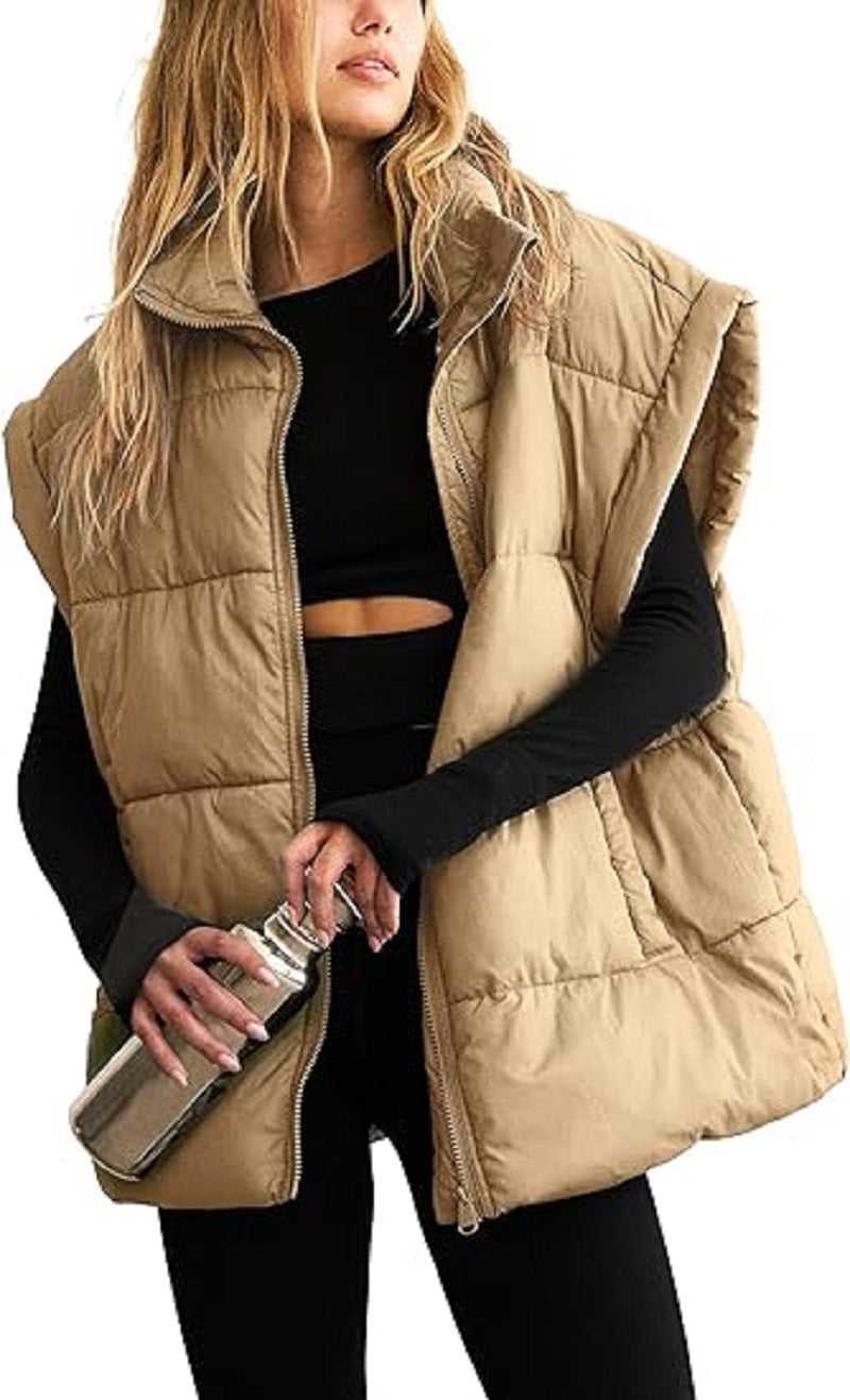 Oversized Steppweste mit Reißverschluss & Taschen – Warme, lässige Winterweste für Damen