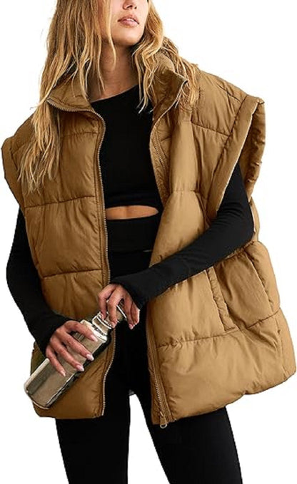 Oversized Steppweste mit Reißverschluss & Taschen – Warme, lässige Winterweste für Damen