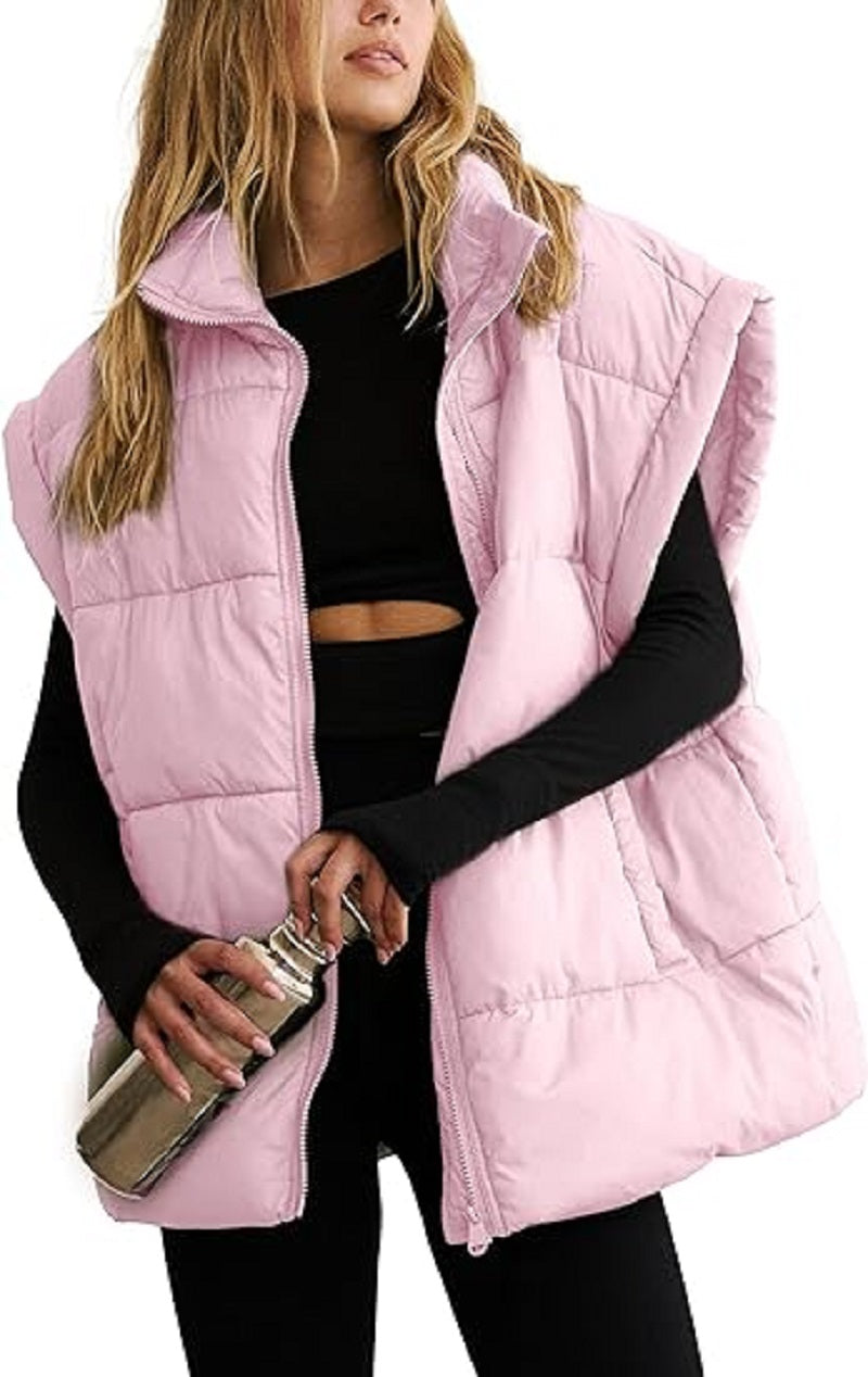 Oversized Steppweste mit Reißverschluss & Taschen – Warme, lässige Winterweste für Damen