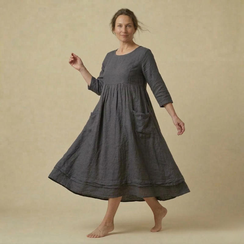 Leichtes Midi Leinenkleid mit Taschen – Luftig & Bequem für Damen