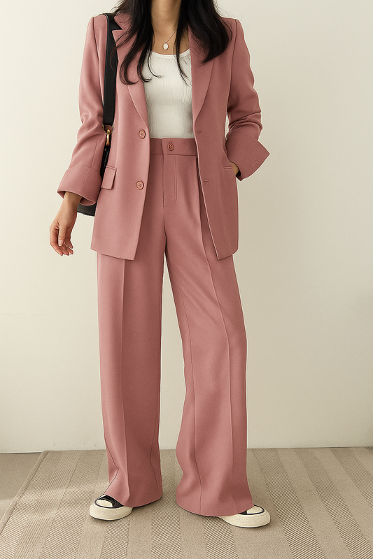 Liorène - Vintage Business Ensemble für Frauen mit Blazer und Hochbundhose in Uni-Farbe
