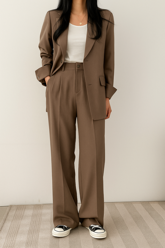 Liorène - Vintage Business Ensemble für Frauen mit Blazer und Hochbundhose in Uni-Farbe