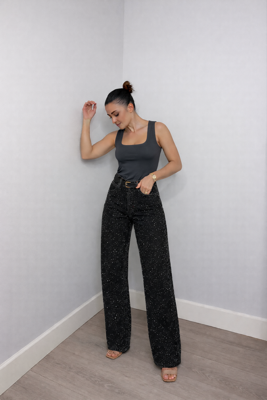 Nérine - Jean mit Pailletten, Hohe Taille und Geradem Bein für Frauen