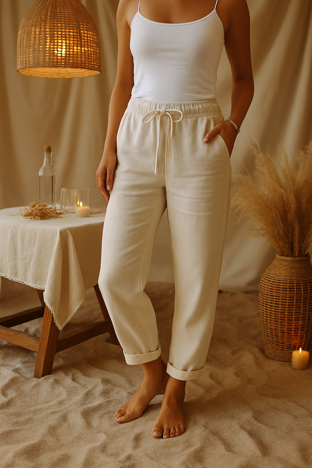 Erynelle - Baumwoll- und Leinenhose mit elastischem Bund