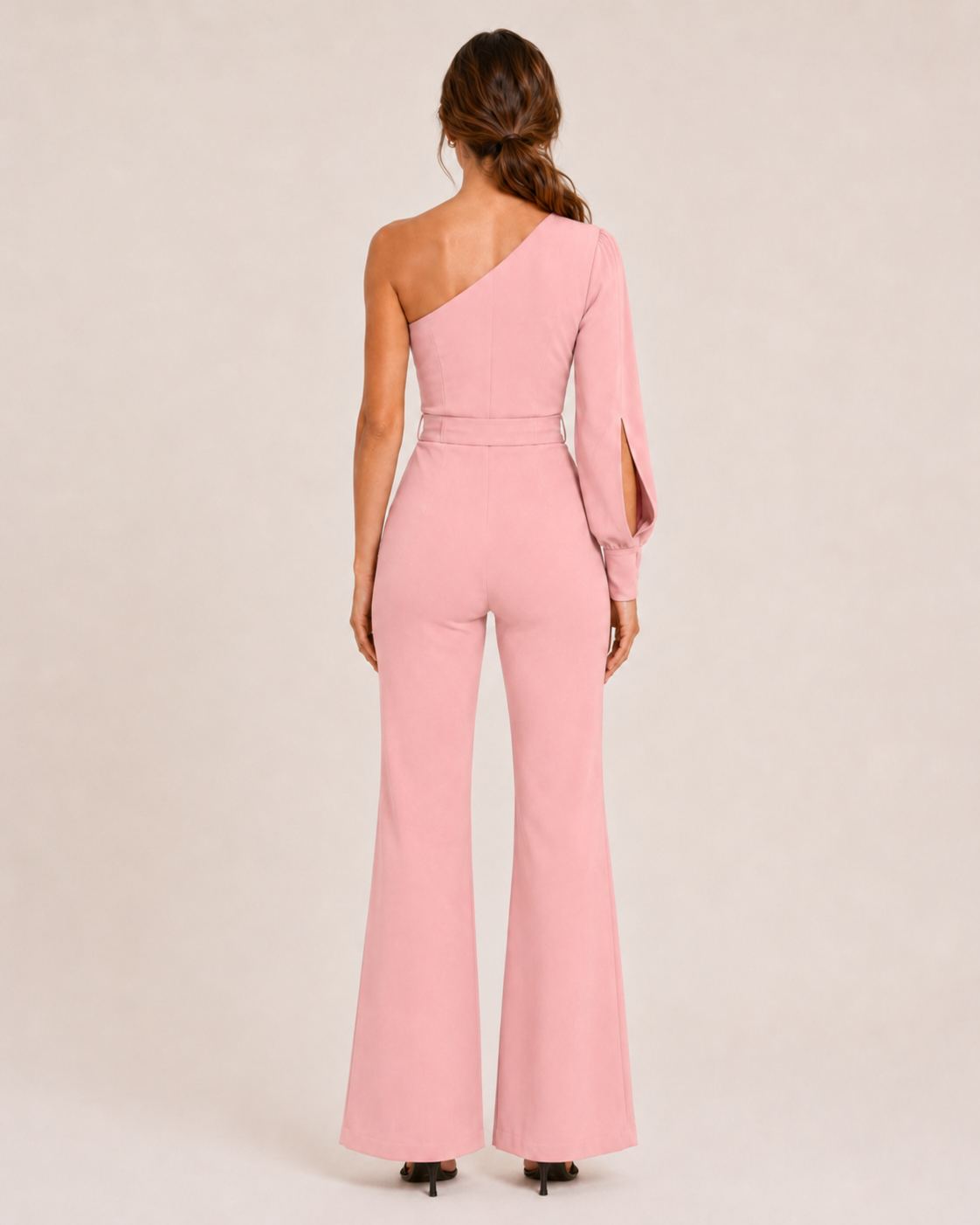 Eleganter Ein-Schulter Jumpsuit mit Bindegürtel für Damen – Figurbetonter Overall mit Schlaghose für Abend & Events