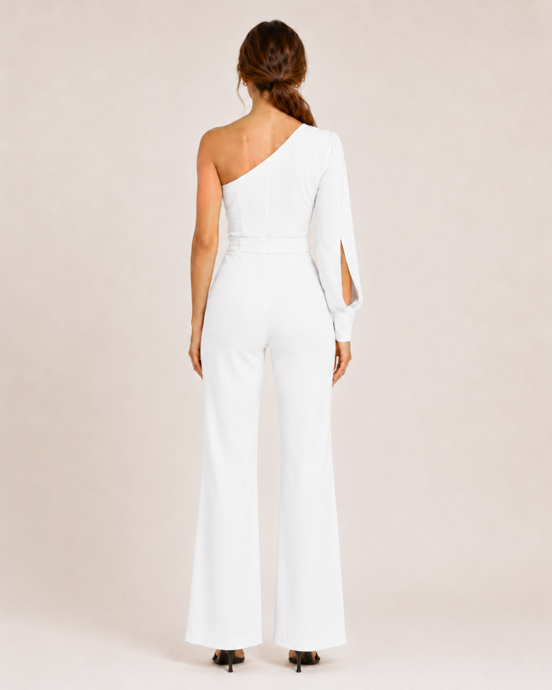 Eleganter Ein-Schulter Jumpsuit mit Bindegürtel für Damen – Figurbetonter Overall mit Schlaghose für Abend & Events