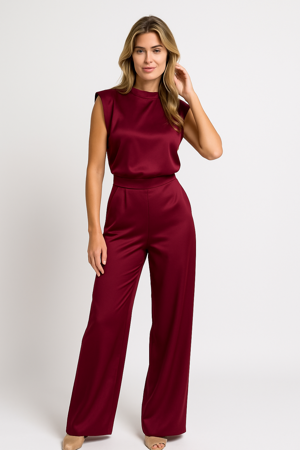 Ézéthielle - Elegante Satin-Overall mit kurzen Ärmeln und offenem Rücken für Frauen