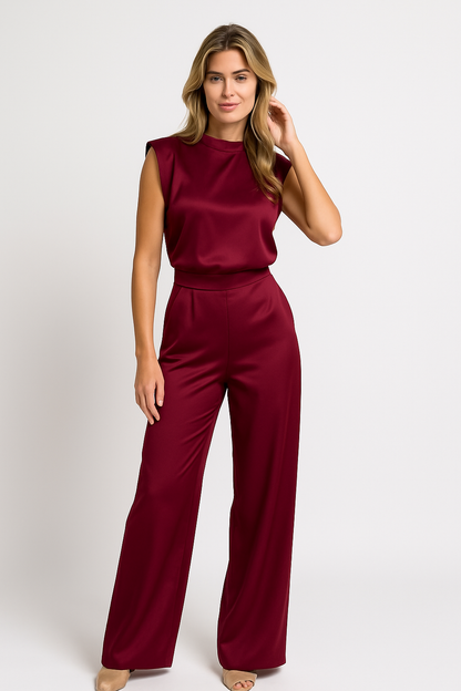 Ézéthielle - Elegante Satin-Overall mit kurzen Ärmeln und offenem Rücken für Frauen