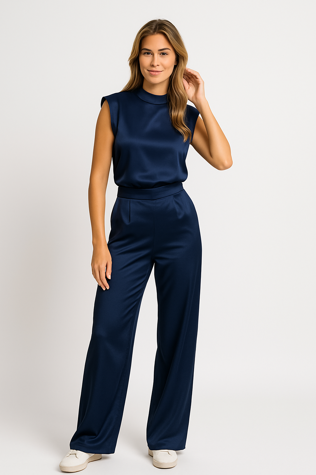 Ézéthielle - Elegante Satin-Overall mit kurzen Ärmeln und offenem Rücken für Frauen
